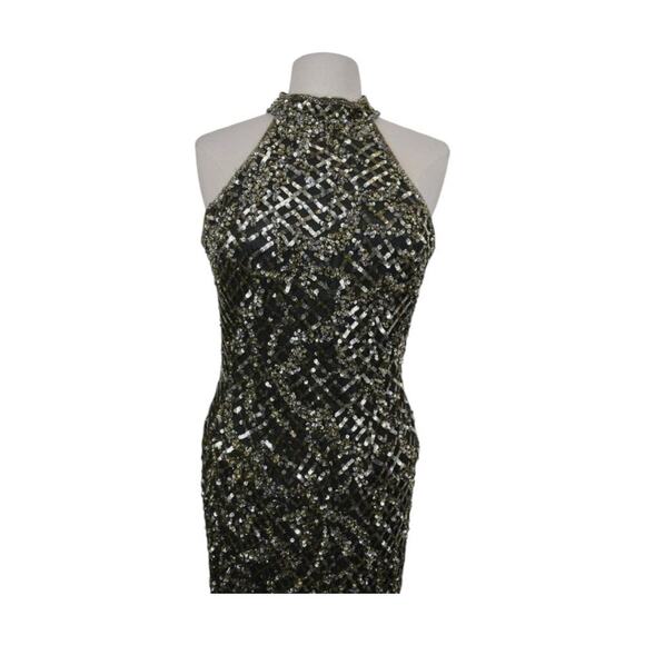 Mac Duggal 4112 Cutout Back Sequin Gown Front Slit Sz 8 Silver and Gold NWT - Picture 6 of 11